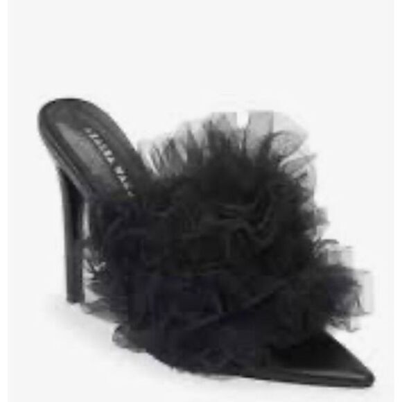 Azalea Wang Pointed Toe Heels Size 7 Black Birdie Fabric Upper Slip On - Picture 13 of 13